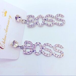 Earrings Boss Crystal in silver tone Pierced! CUTE